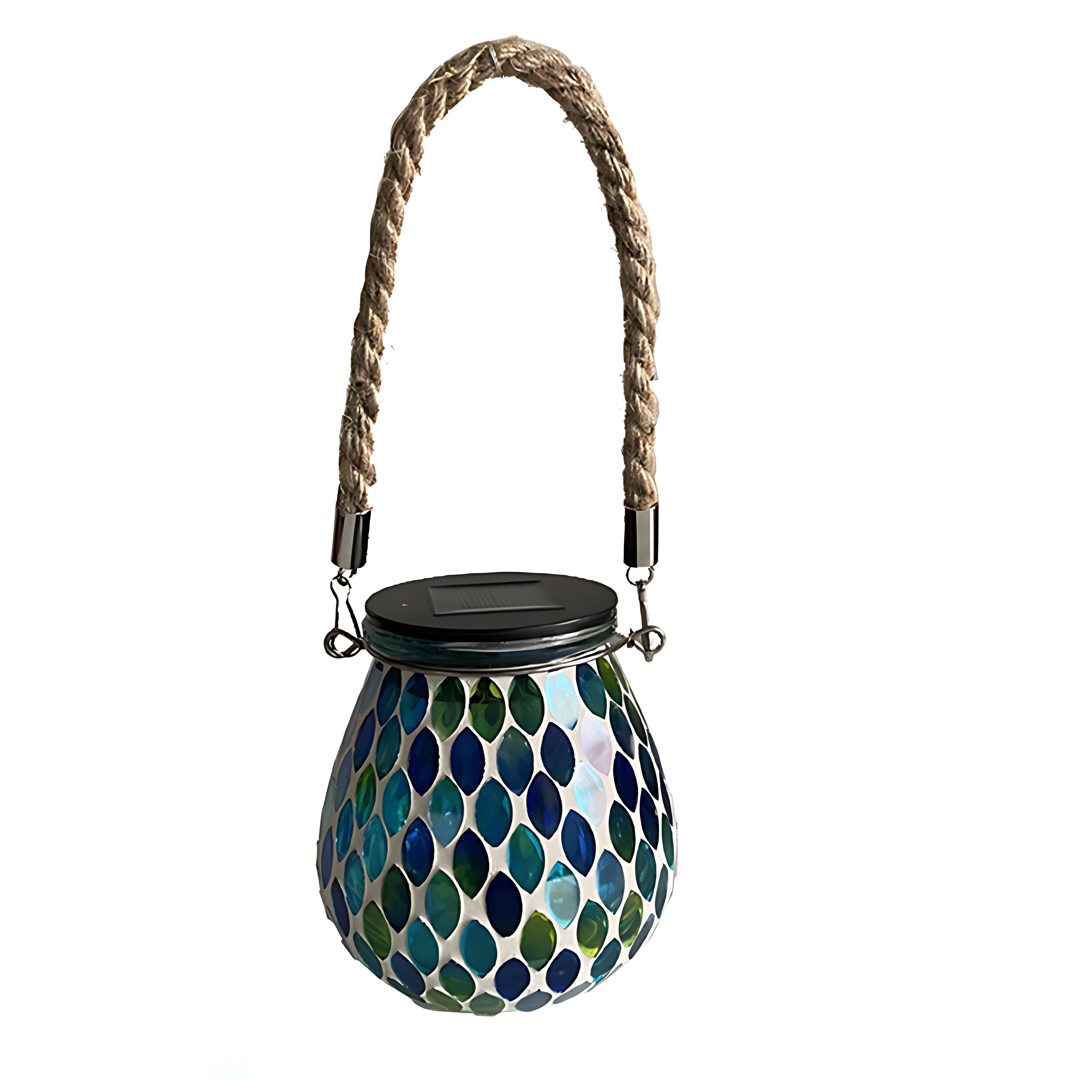 Stained Glass Mosaic Solar Lantern — Handcrafted, LED, IP65 Weatherproof, Dusk-to-Dawn, Hanging or Tabletop