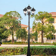 Three-Head Outdoor Post Light — Black Aluminum, 7W LED, IP54, 90.55" Height, E27, 3000K