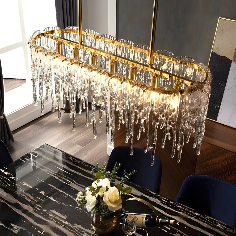 Icicle Droplet Crystal Chandelier — Copper & Glass, 7- or 10-Light, 3-Step Dimming (3000K/4500K/6000K)