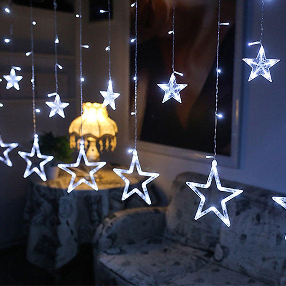 Acrylic Star LED Curtain String Lights — 216 Bulbs, 8.2 ft, 8 Modes, IP44, Warm White