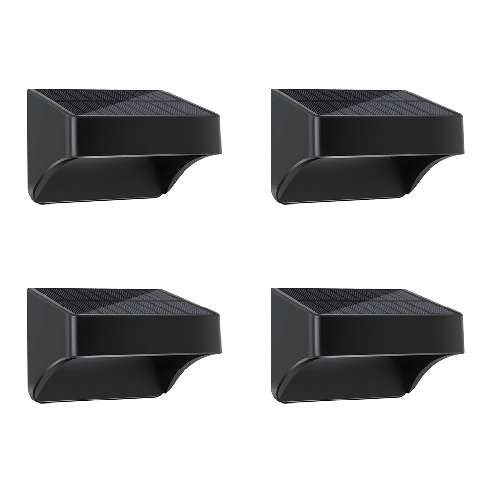 Minimalist Solar Outdoor Wall Sconce, 4-Pack — Black ABS, LED, Dusk-to-Dawn, RGB + Dual White, IP65 Weatherproof
