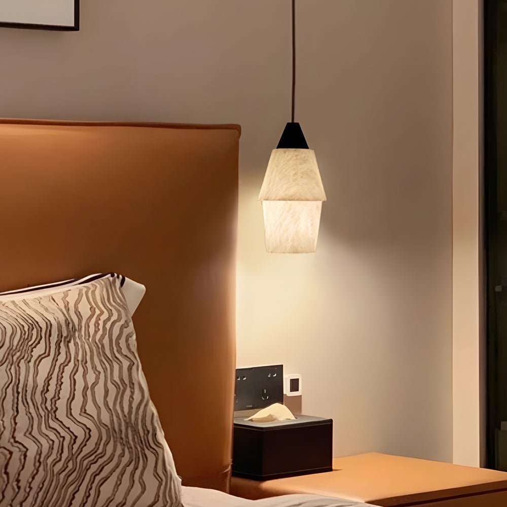 Alabaster Mini Pendant — Spanish Marble Shade, Polished Copper, G9, 1-Light, 3.9" × 7.87"