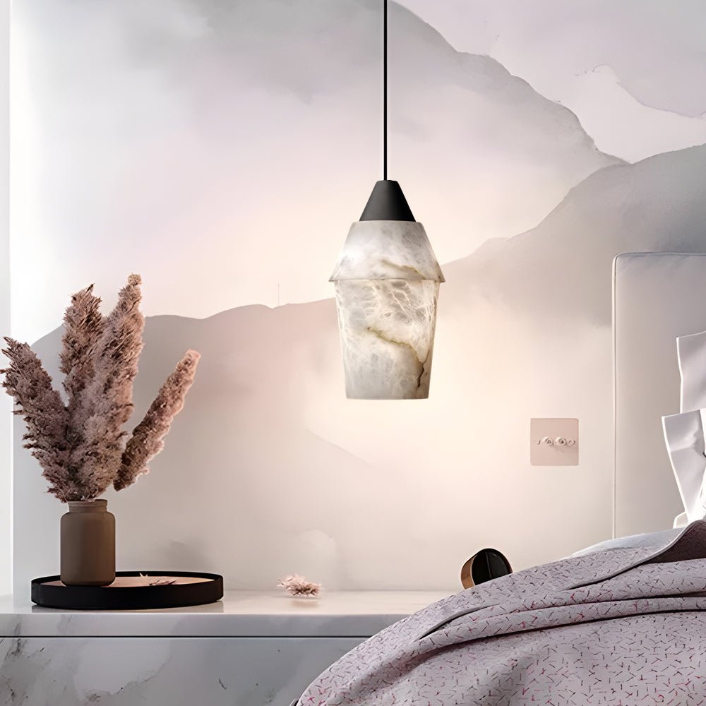 Alabaster Mini Pendant — Spanish Marble Shade, Polished Copper, G9, 1-Light, 3.9" × 7.87"
