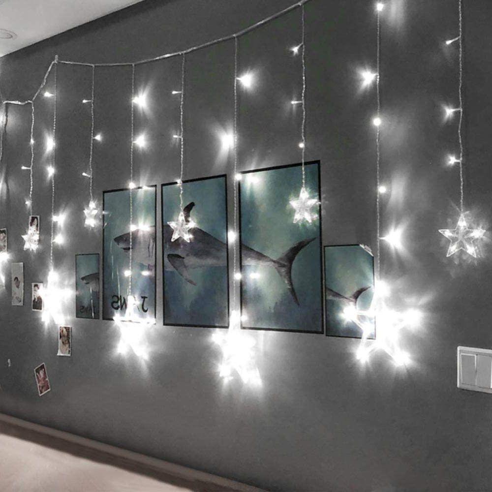 Acrylic Star LED Curtain String Lights — 216 Bulbs, 8.2 ft, 8 Modes, IP44, Warm White