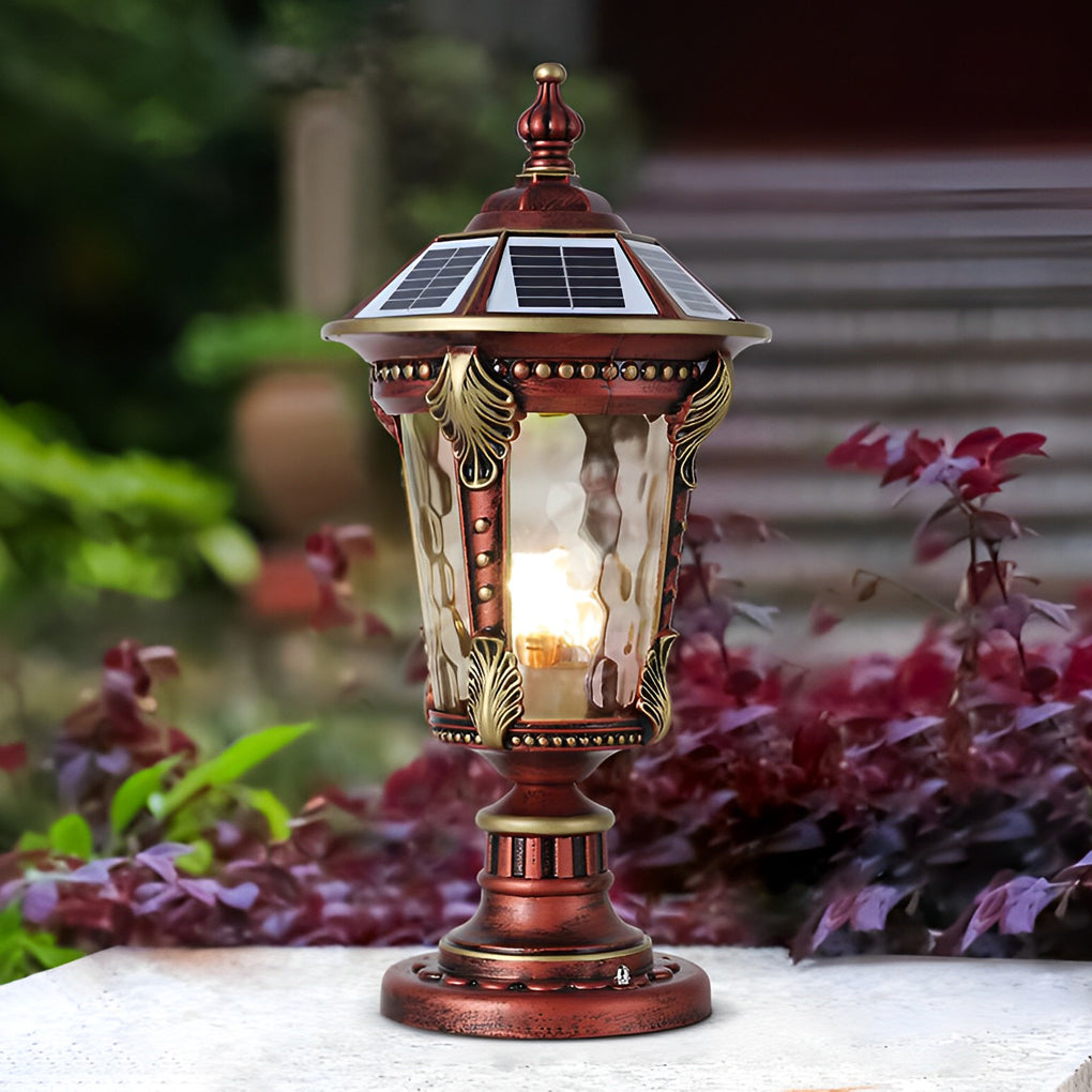 Retro Outdoor Fence Post Light — Die-Cast Aluminum & Glass, Solar/Hardwired, IP55, 3W, Remote, 3-Step Dimming, 9.4"×19.3"