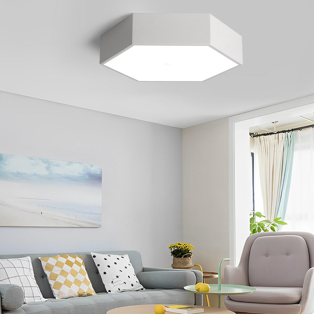 Geometric LED Flush-Mount Ceiling Light — Metal & Acrylic, Tri-Color Wireless Control, 15" Wide