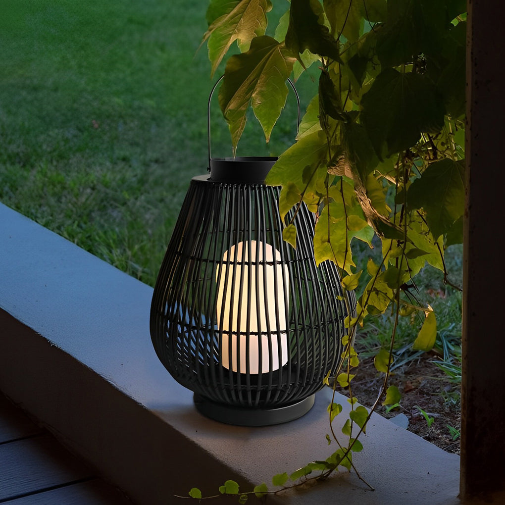 Woven Portable Outdoor Lantern — Black Iron, E27, 13" × 16"