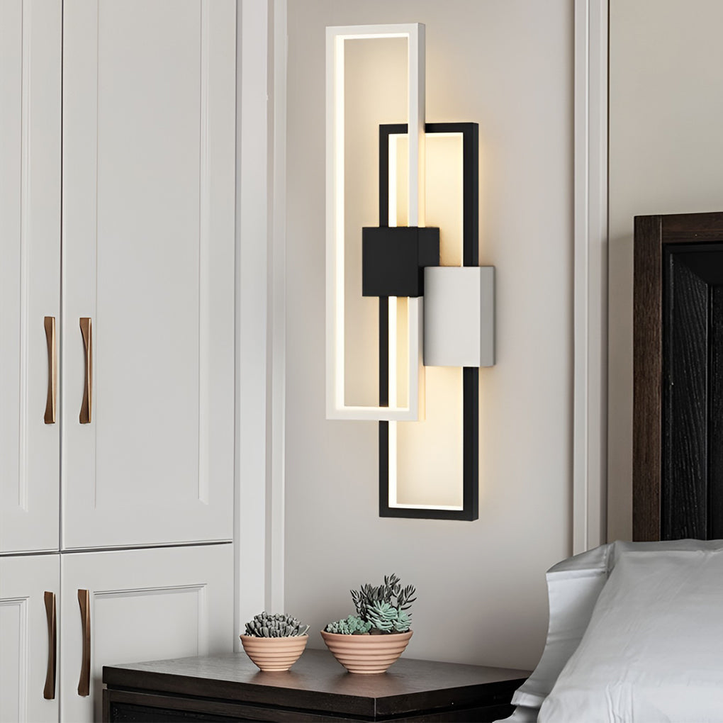 Rectangular Three-Step Dimming LED Wall Sconce — Iron & Aluminum, 3000K/6000K, Black or Gold