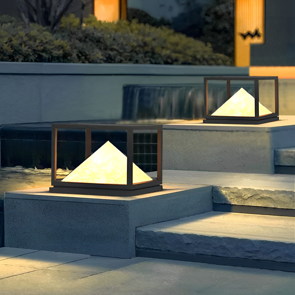 Modern Black Square Mountain LED Solar Pillar Lights - Waterproof IP65