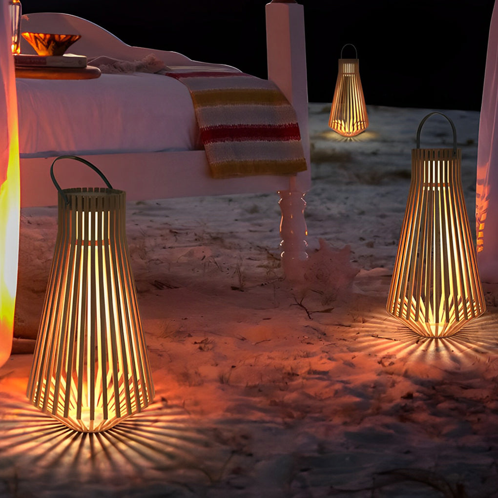 Rustic Modern Solar Portable Lantern — Stainless Steel, LED 3000K, 180° Rotating Handle, IP65, 15" × 27"