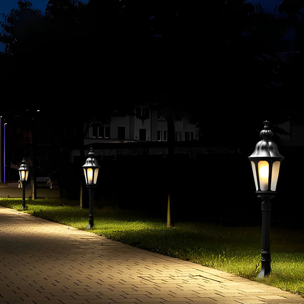 Black Outdoor Pathway Lamp Post — Die-Cast Aluminum and Glass, E27, 37" H, IP-Rated Weatherproof