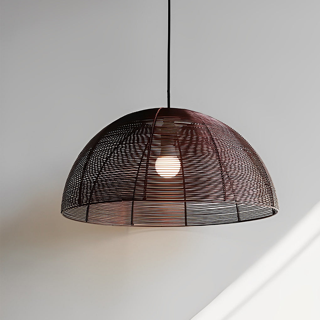 Semicircular Woven Iron Chandelier — Rustic Modern, 20" Diameter, Dining Room Pendant