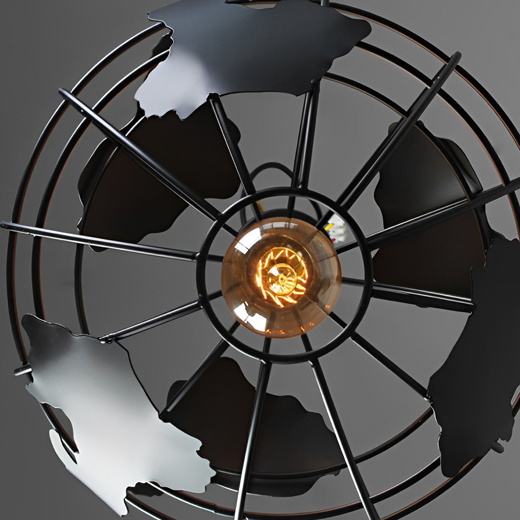 Industrial Globe Pendant — Black or White Iron, 12" Diameter, E27, Max 60W