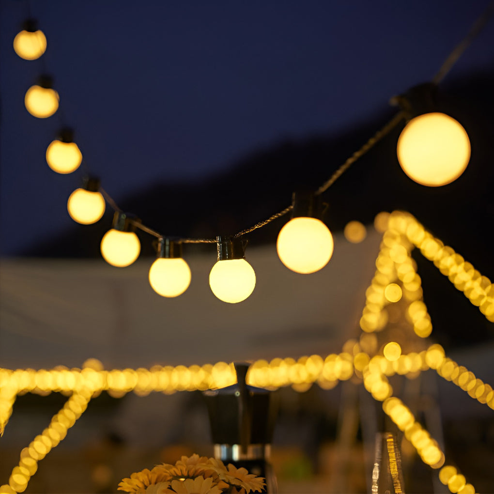Solar LED Ball String Lights — Warm White 3000K, IP44 Weatherproof, Connectable up to 10 Strands
