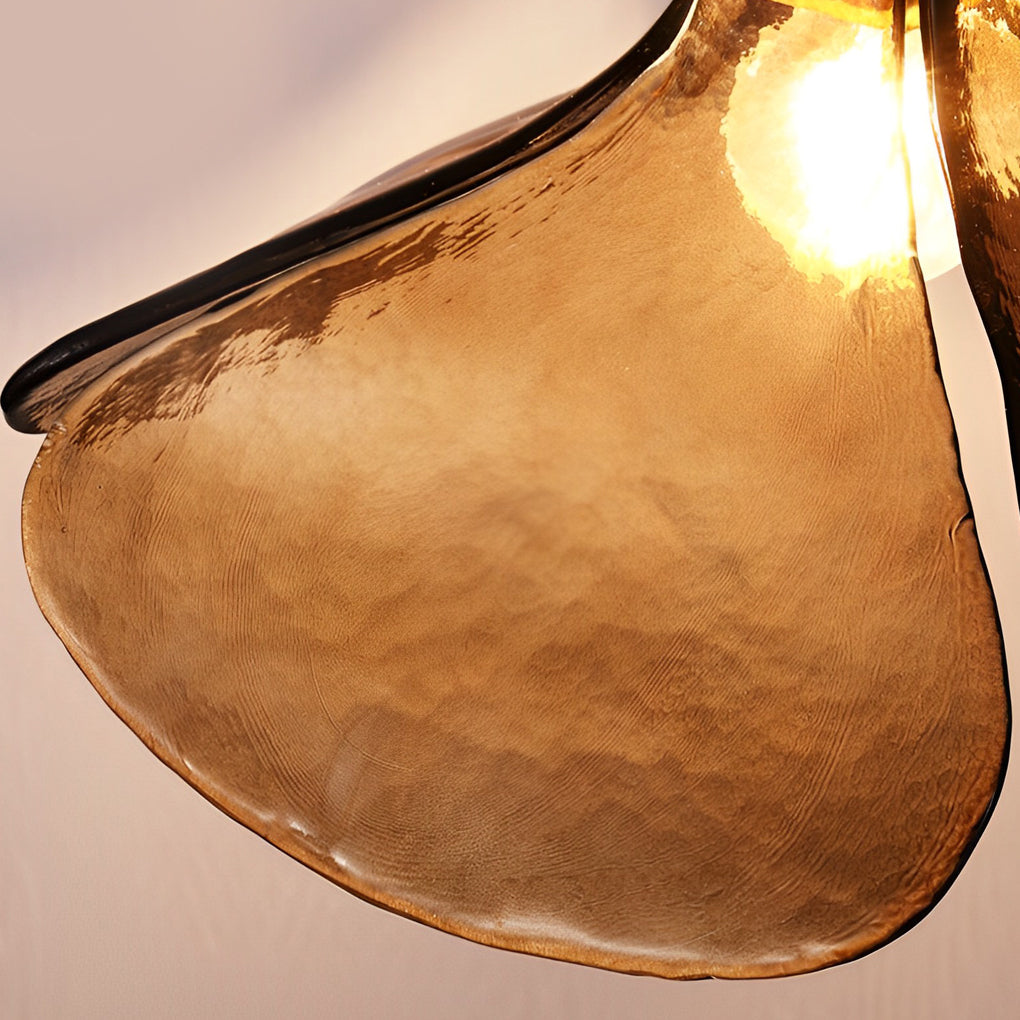 Four-Petal Flower Pendant — Amber Glass, H65 Brass, Retro, 10" or 16" Diameter