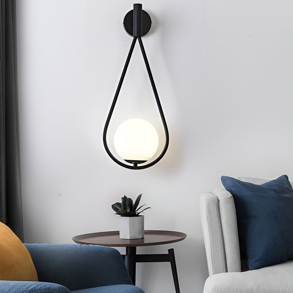 Waterdrop Wall Sconce — Iron and Glass, E27, 9" × 22", Black or Gold