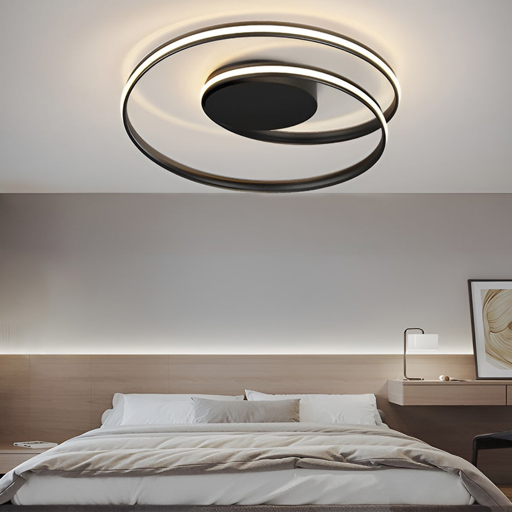 Modern Circular LED Flush-Mount Ceiling Light — Iron & Aluminum, 19.7" Diameter, Stepless Dimming with Remote Control