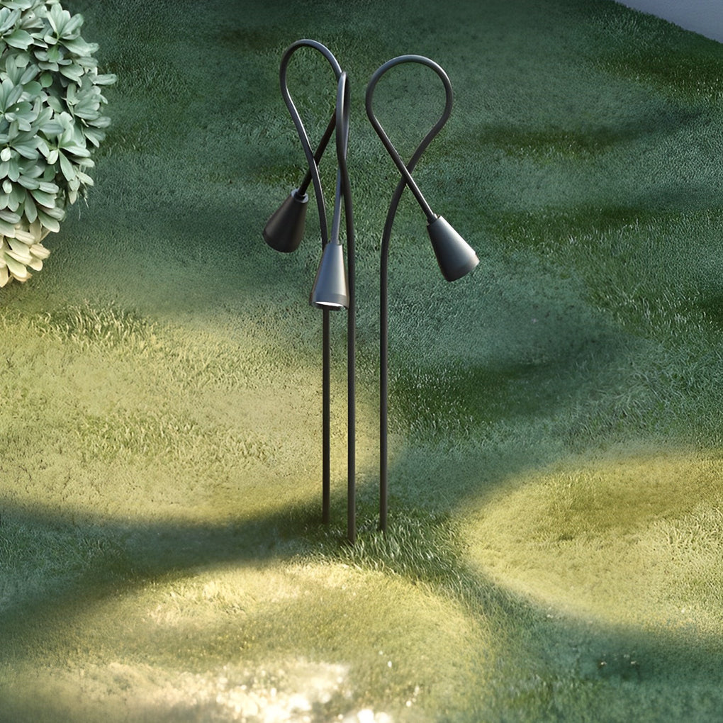 Arched Gooseneck Flower-Bloom Path Light — Black Aluminum, 7W COB LED, IP65, 31", 3000K Warm White