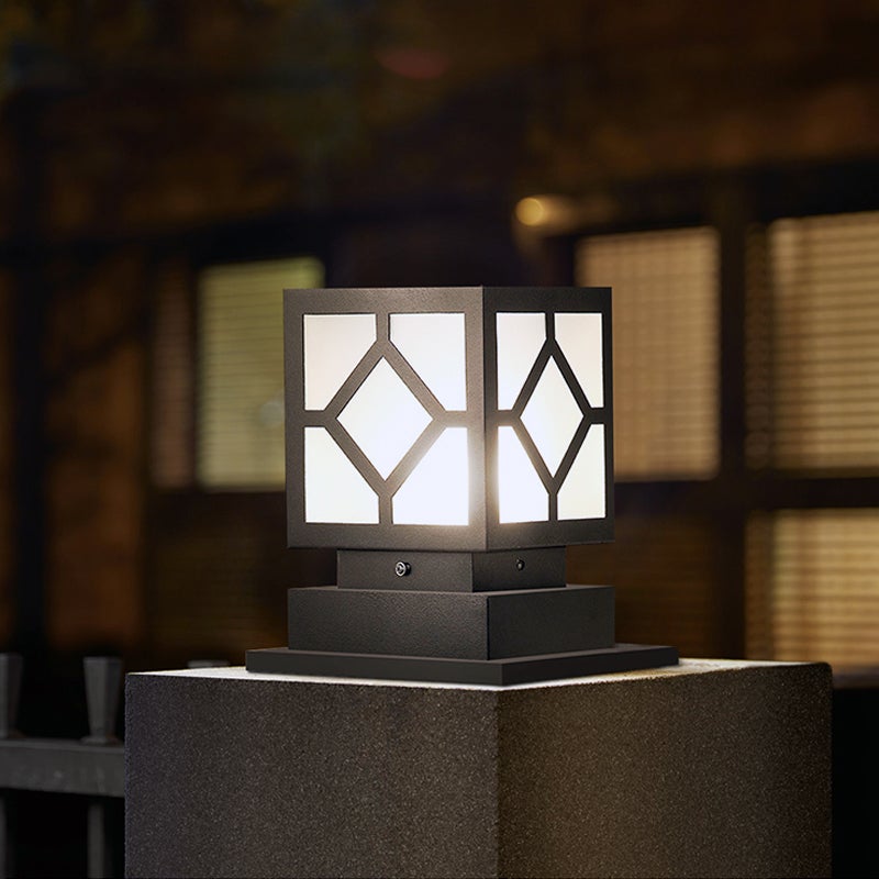 Modern Square Outdoor Post Light — Stainless Steel & PC, LED, Waterproof, 8" × 6" × 9"