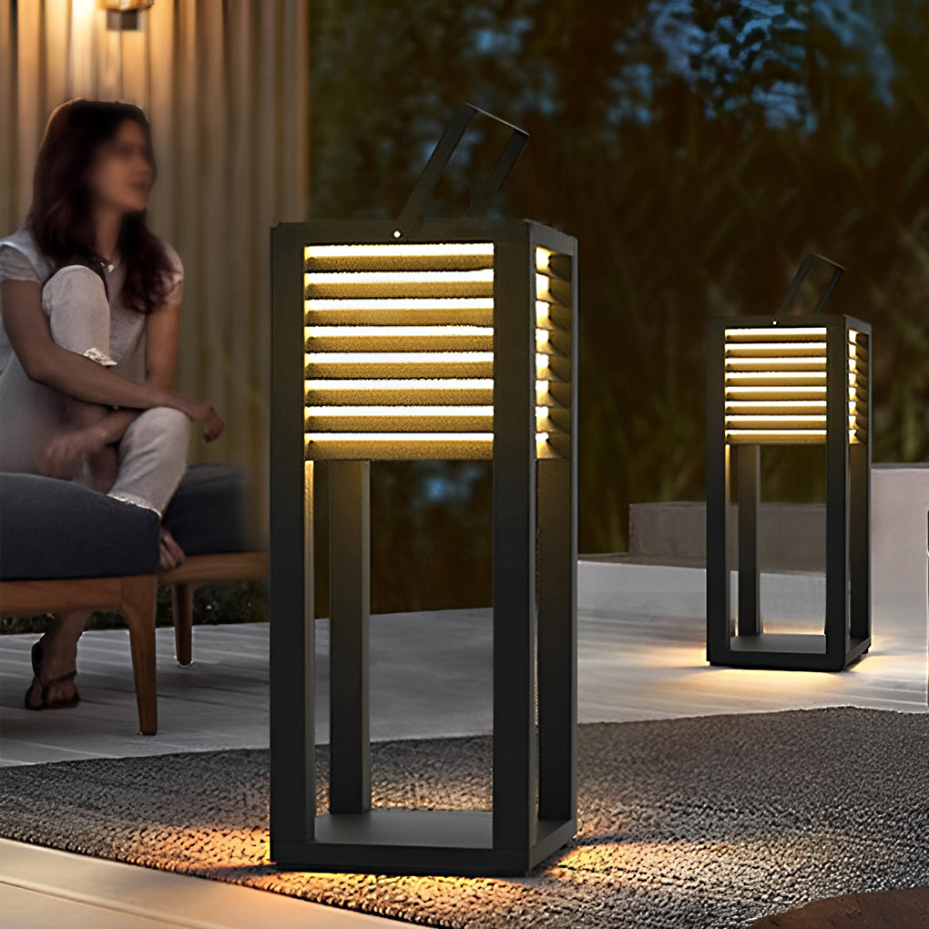Modern Black Square Solar Outdoor Lantern — Stainless Steel & PC, Portable LED, IP65 Weatherproof