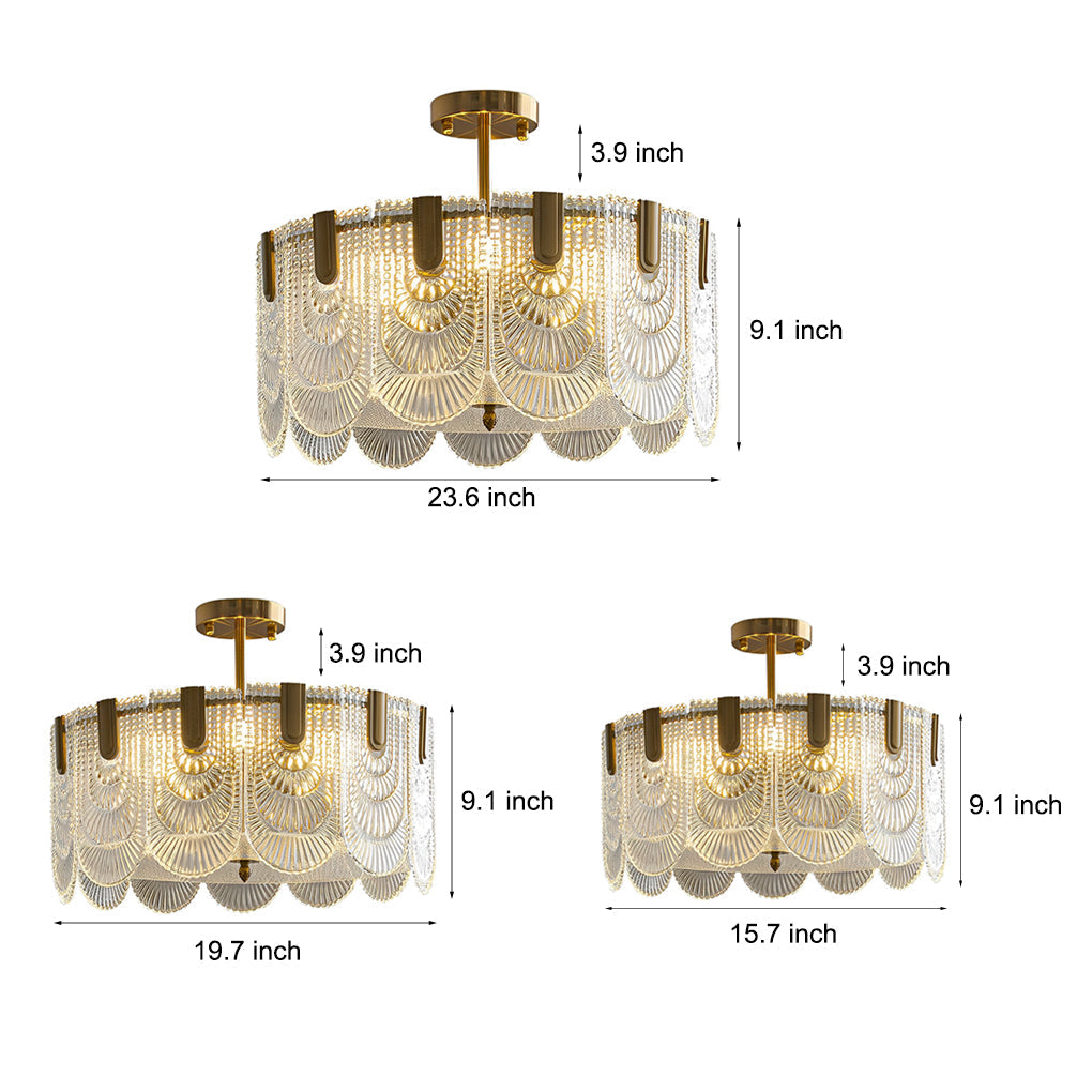 Round French Court Glass Chandelier — Copper Hardware, Three-Step Dimming (3000K/4500K/6000K), 15.7"–23.6"
