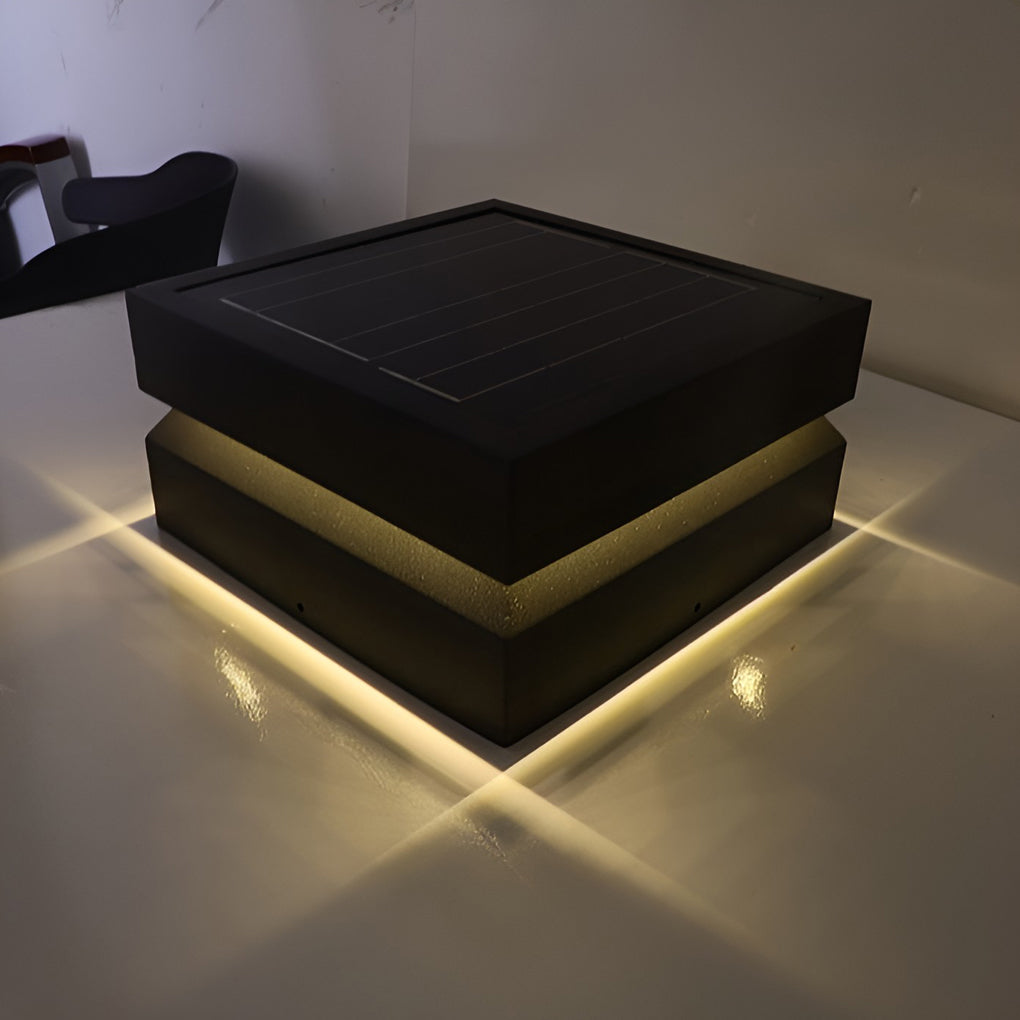 Modern Square LED Post Cap Pillar Light — Black Stainless Steel, 16W, Solar / Hardwired, IP65, 3000K