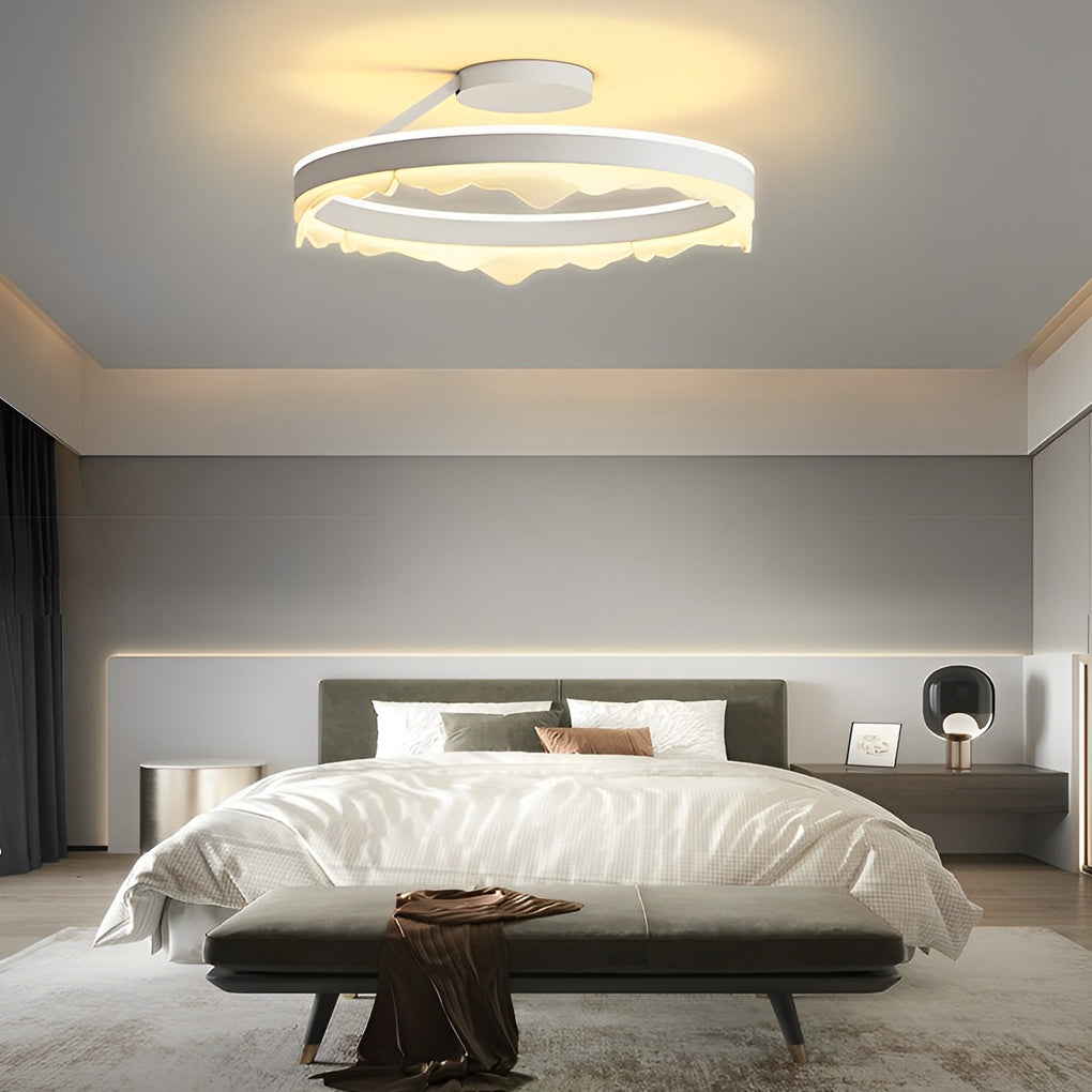 Round Flush-Mount Ceiling Light — White Iron & Acrylic, LED, Stepless Dimming with Remote, 16" or 20"