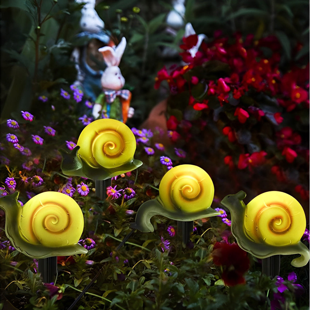 Resin Animal Figurine Solar Garden Lights — Birds, Snails, Butterflies & Ladybugs, 4-Pack, LED, Waterproof