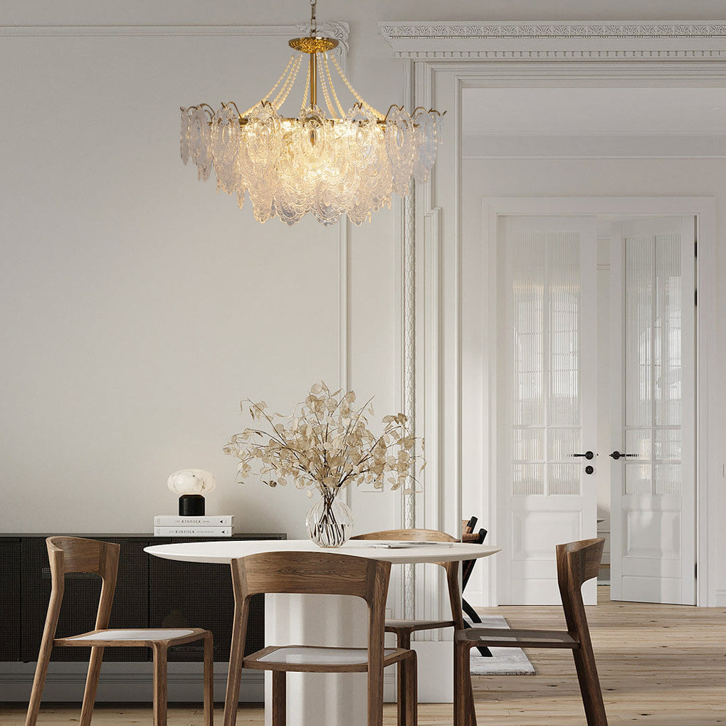 French-Style Glass Chandelier with Pearls — Electroplated Metal, LED, 3-Step Dimming, Hardwired