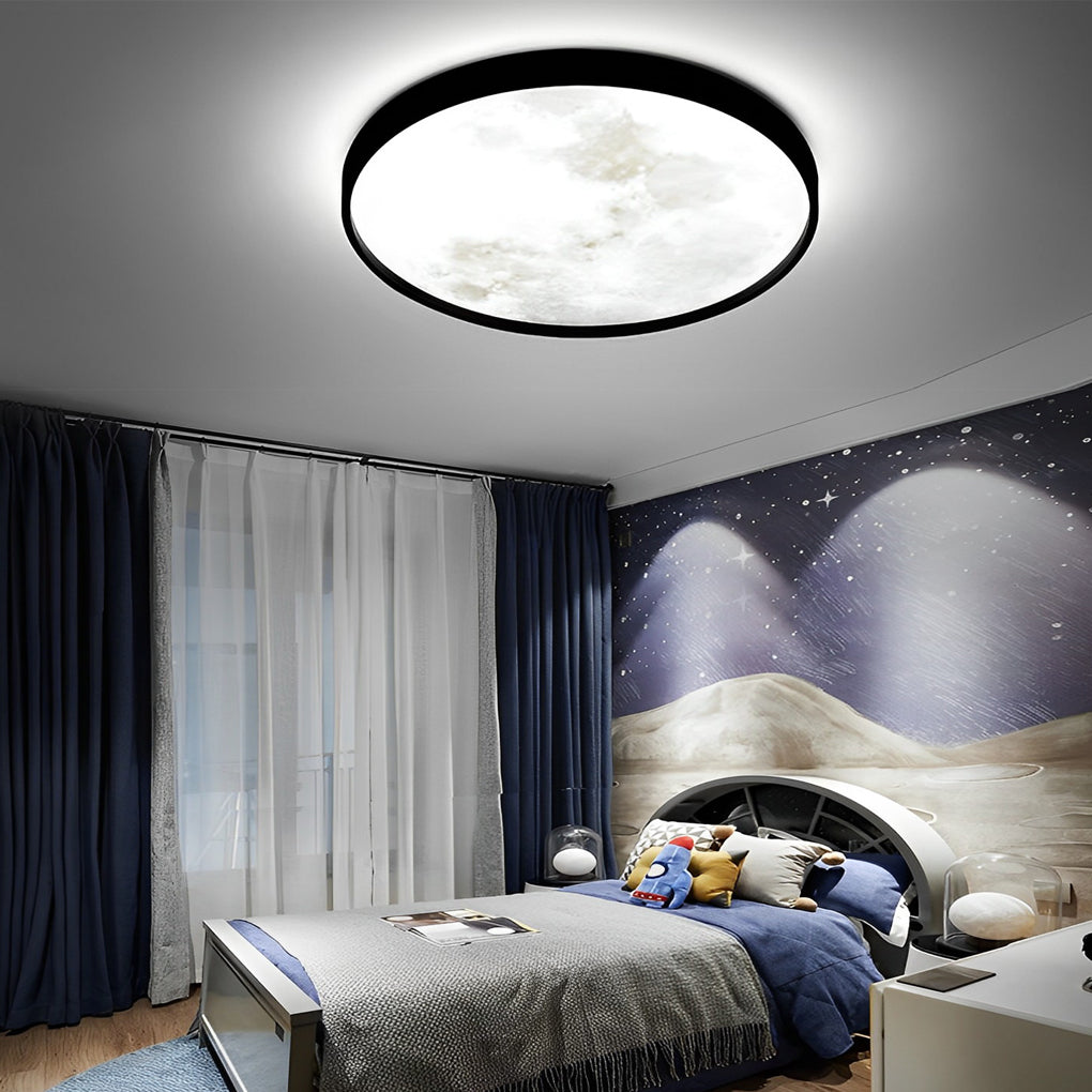 Moon Flush-Mount Ceiling Light — Black Iron and Acrylic, LED, 3-Step Dimming, 14W–45W