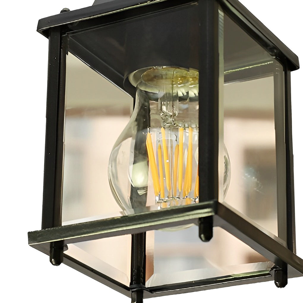 Modern Square Outdoor Pendant Light — Die-Cast Aluminum and Glass, Black, Waterproof, 4.3" × 8.3", 23.6" Adjustable Chain