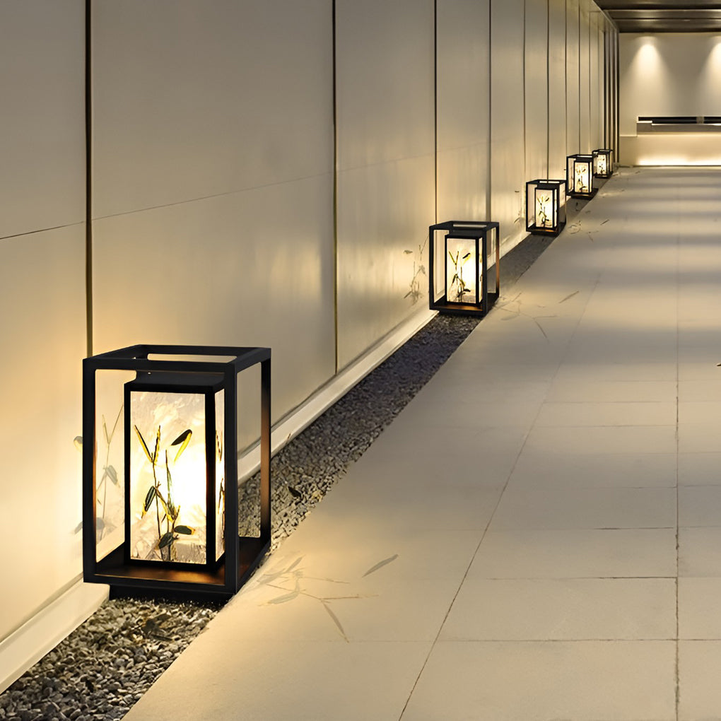 Landscape-Pattern Solar Bollard Path Light — Galvanized Steel & Hand-Painted Acrylic, E27, IP55, 12W/24W