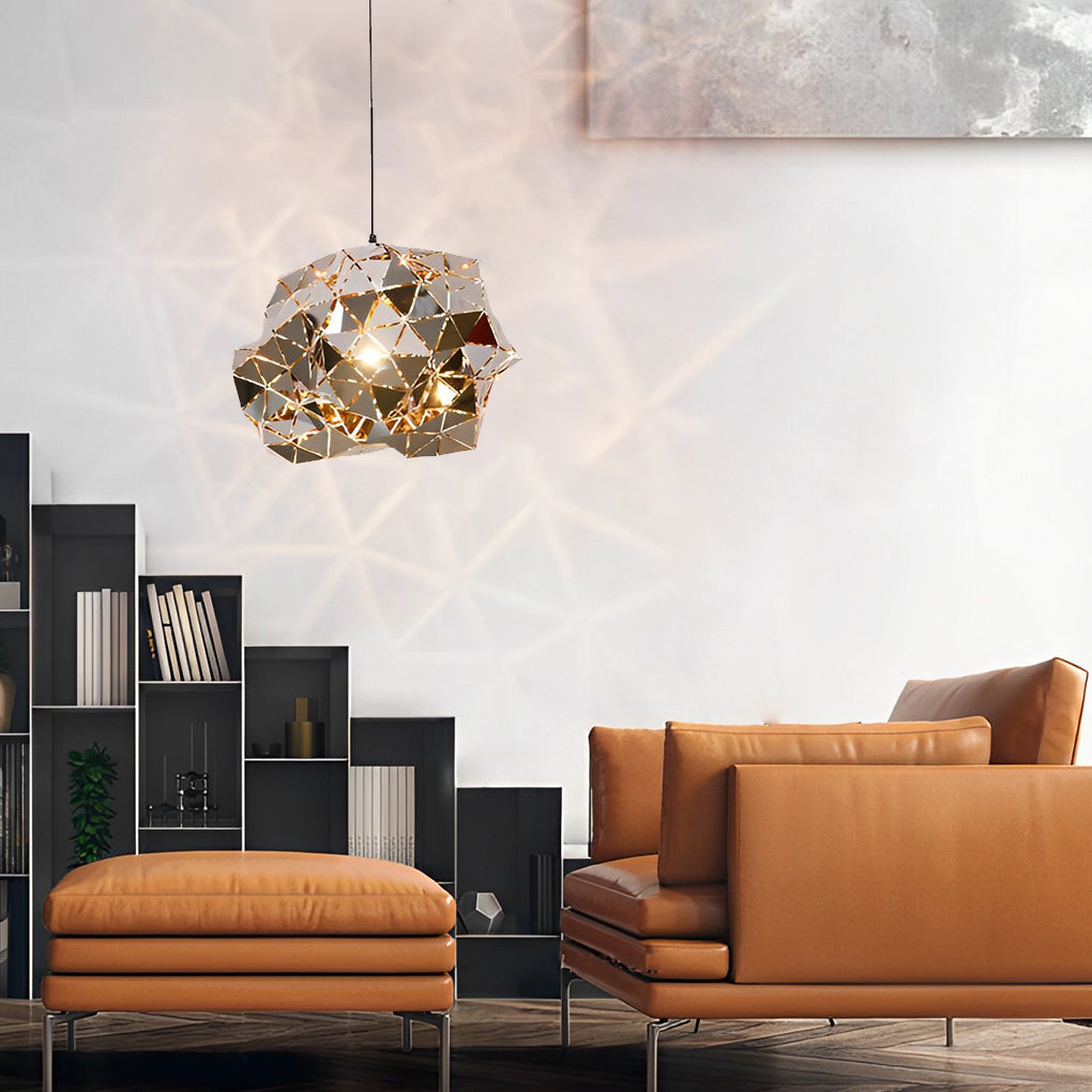 Postmodern Irregular Chandelier — Hollow Stainless Steel, Hardwired, Multiple Sizes