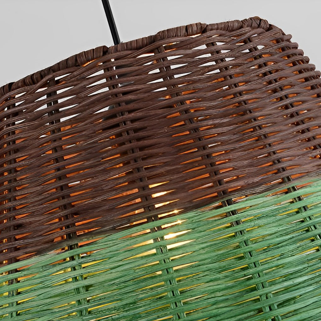 Retro Rattan Pendant Light — Handcrafted Natural Rattan, Industrial, E27, 15" Diameter