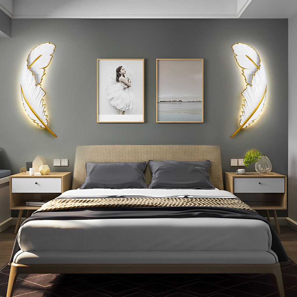 Contemporary Decorative Resin Feather Wall Sconces with Dimmable LED Strip in White