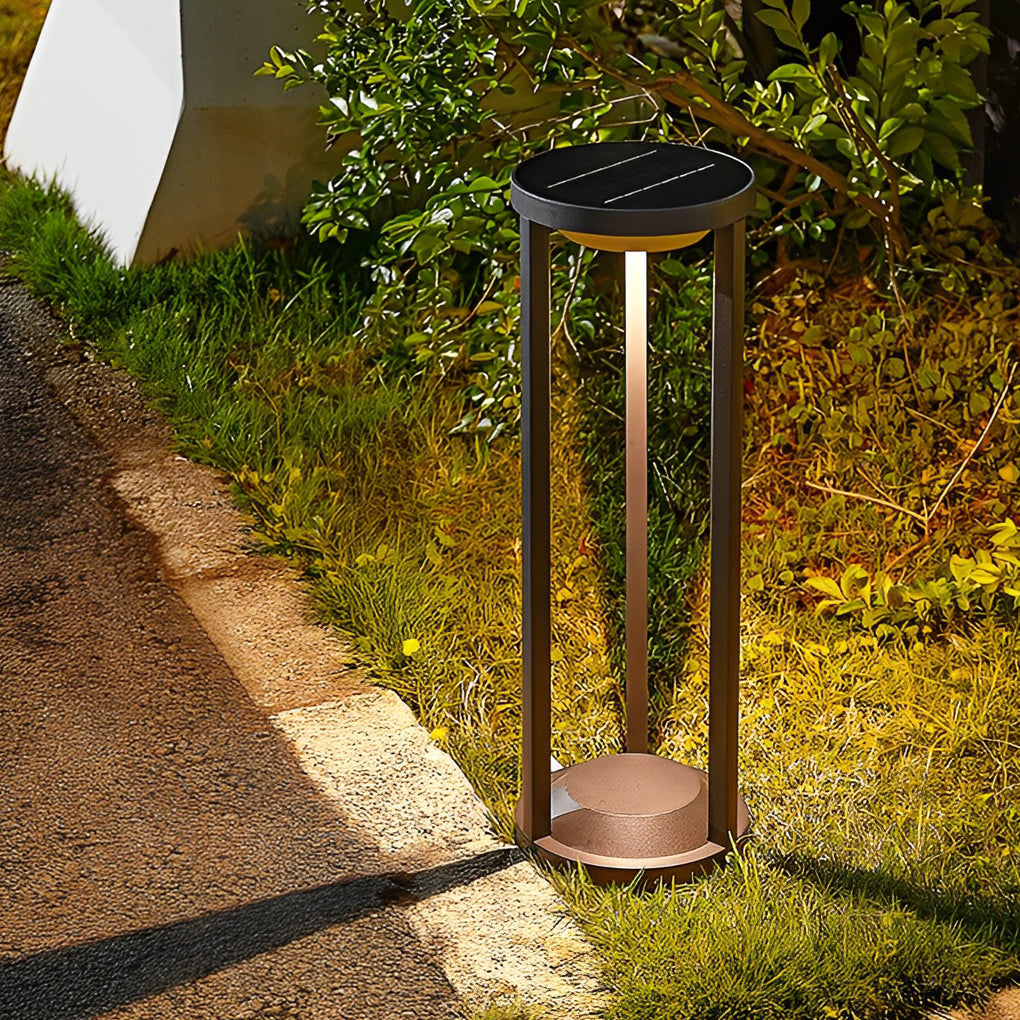 Modern Black Solar Bollard Path Light — Die-Cast Aluminum, LED, Three-Step Dimming (3000K/4500K/6000K), IP55 Weatherproof