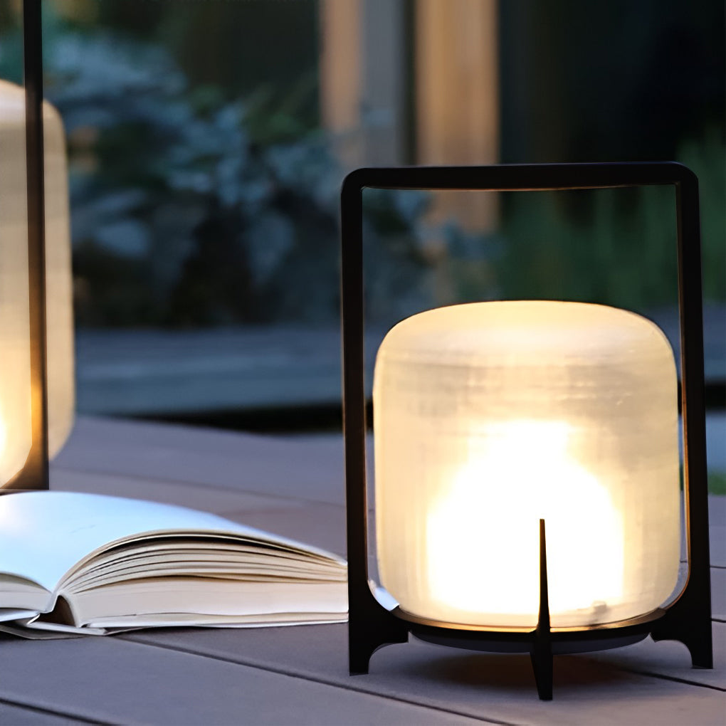 Industrial Lantern Outdoor Floor Lamp — Stainless Steel & Acrylic, Solar, IP65 Weatherproof