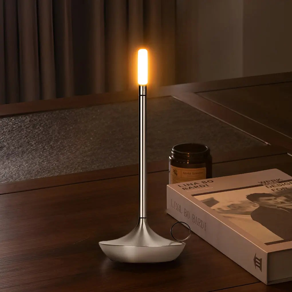 Minimalist Table Lamp with Cordless Portable Candle Wick LED Luxe