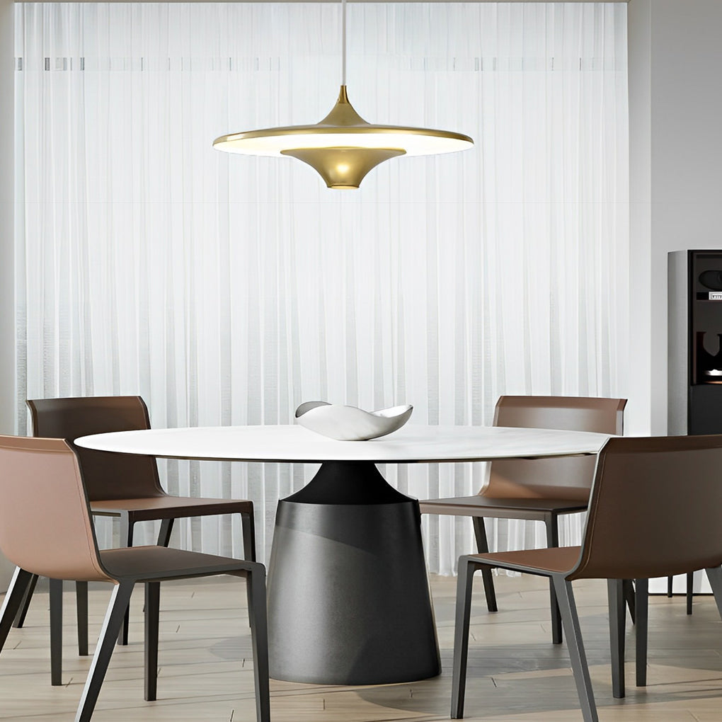 Round COB Pendant Light — Iron, 14" Diameter, Adjustable Hanging, 3000K Warm White, Black / White / Gold