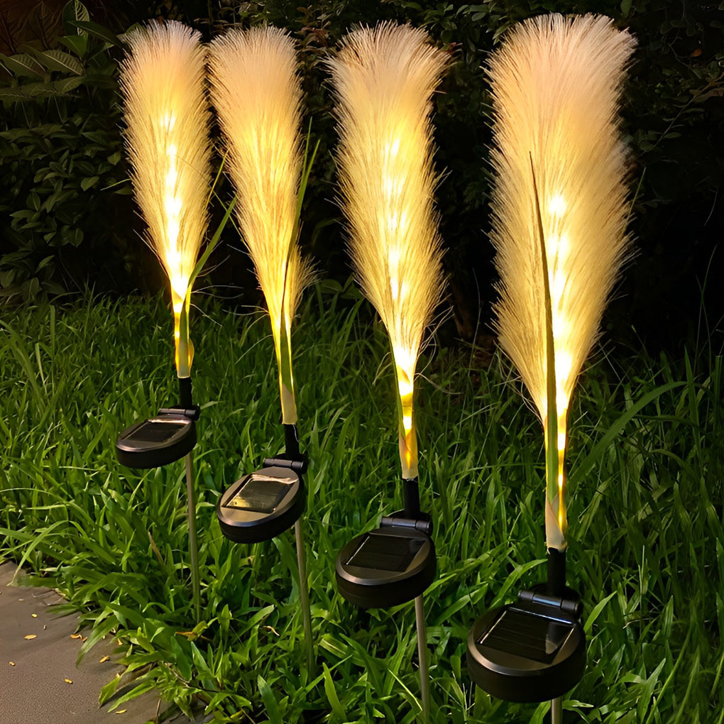 Hairy Reed Solar Lawn Lights, 2-Pack — Chemical Fiber & Stainless Steel, LED, IP65, 29", Warm White / Daylight