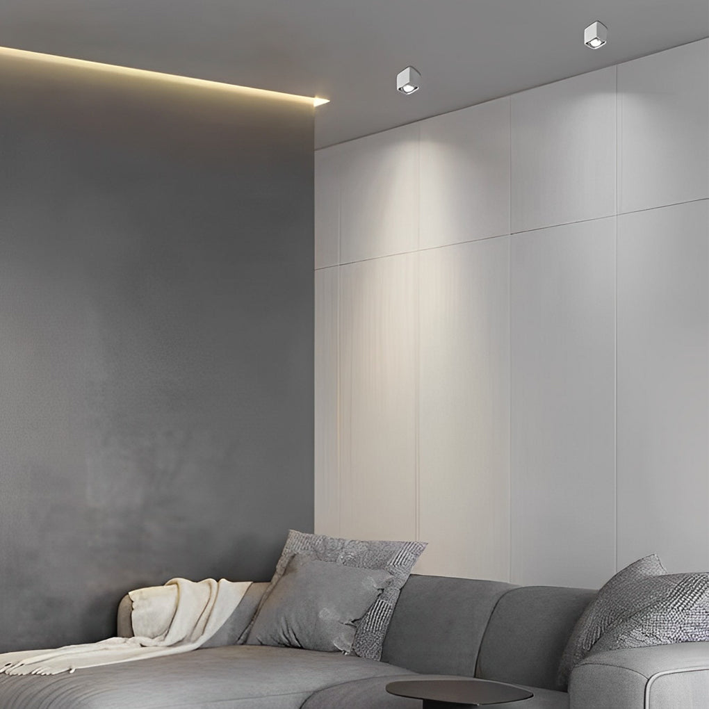 Square Adjustable Surface-Mount Spotlight — Iron, Three-Step Dimming LED, 360° Rotation, 1- or 2-Light