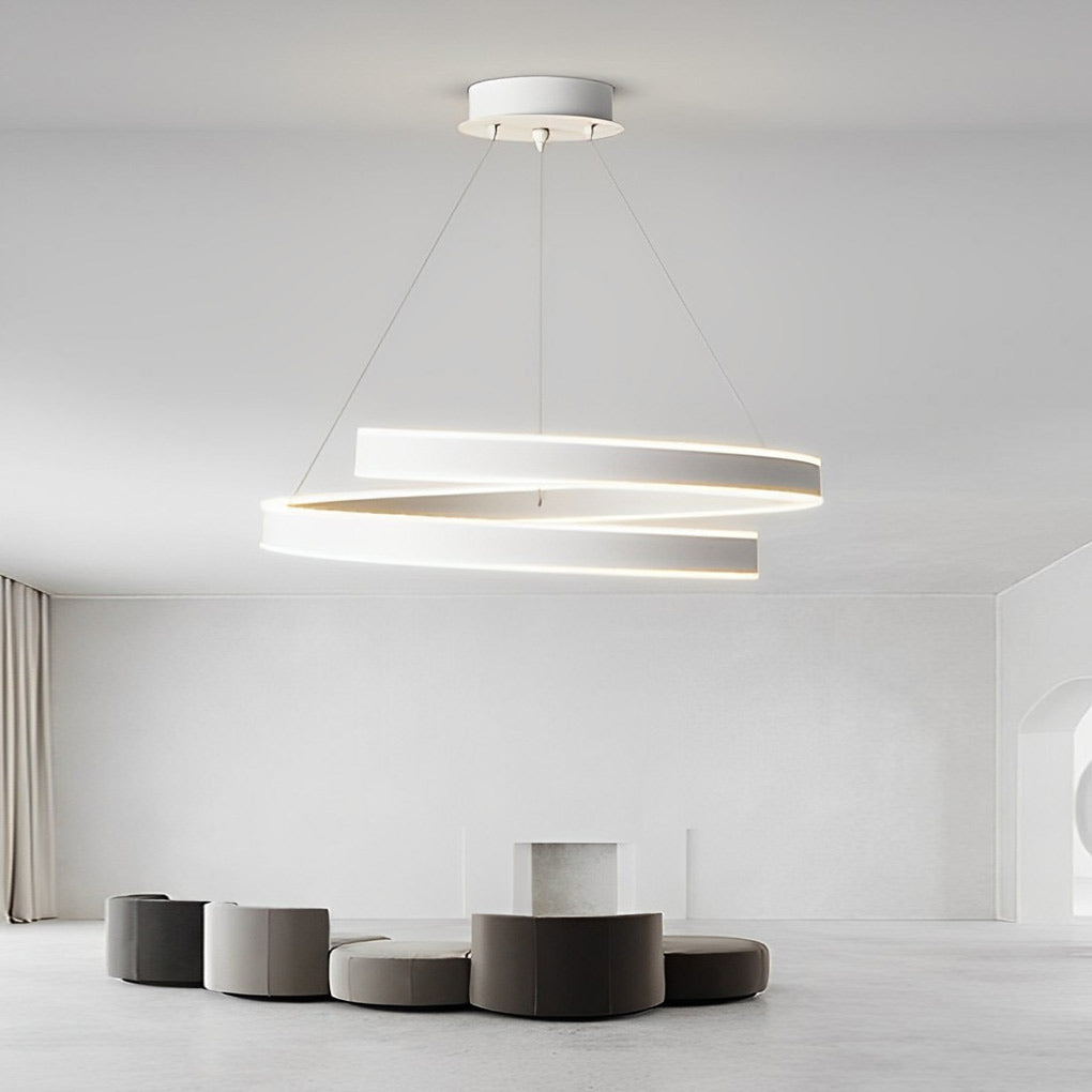Rotating Ring Modern Chandelier — White Iron & Aluminum, LED, Three-Step Dimming, Remote Control, 20"