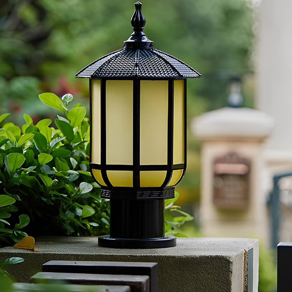 Retro Outdoor Fence Post Light — Black Aluminum & Tempered Glass, 12W LED, 3-Step Dimming (3000K/4500K/6000K), IP55