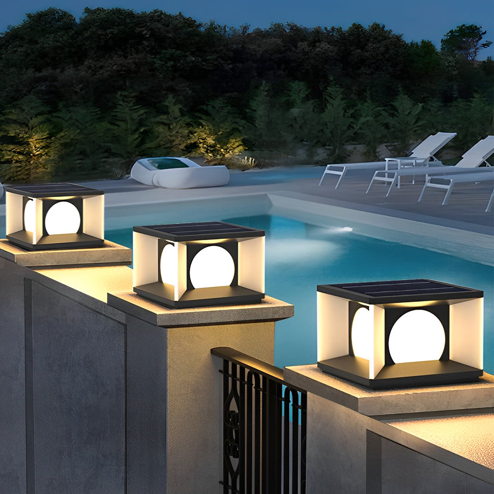 Modern Square Solar Post Cap Light — Stainless Steel, LED, IP65 Weatherproof, 3000K Warm White