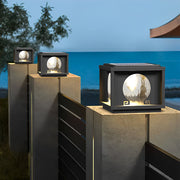 Black Solar Fence Post Cap Light — Die-Cast Aluminum & Tempered Glass, 360° Charging, 3000K LED, Square and Round Posts