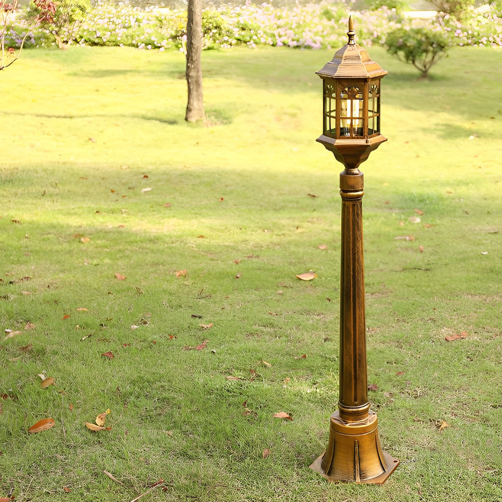 Slim Industrial Outdoor Post Light — Die-Cast Aluminum, Cylindrical Glass, E27, 32" H, Black / Bronze