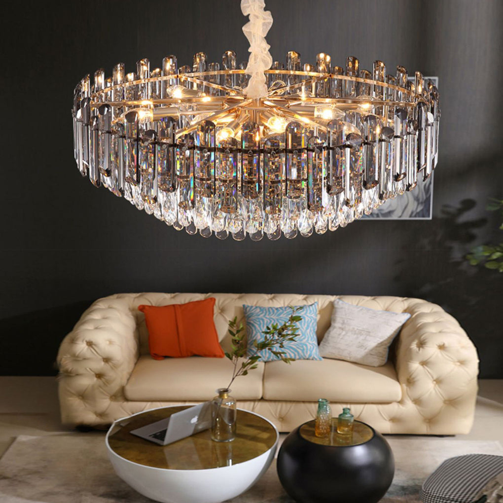 Multi-Layer Crystal Chandelier — Electroplated Iron, Round & Oval, 3000K Warm White, 20"–37"