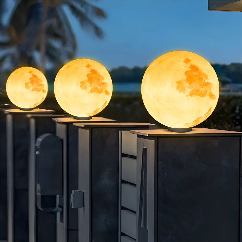 Moon Outdoor Pillar Light — PE Resin, Solar / Hardwired, IP65 Weatherproof, 9.8"–15.7"