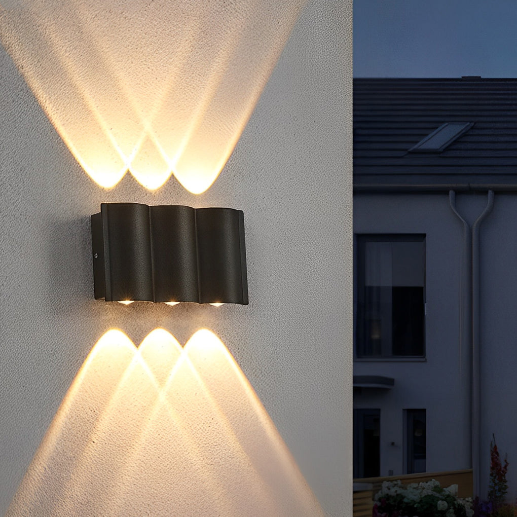 Modern Up/Down Wave Outdoor Wall Washer — Aluminum, LED, 2W–8W, 2- to 8-Light, IP Weatherproof