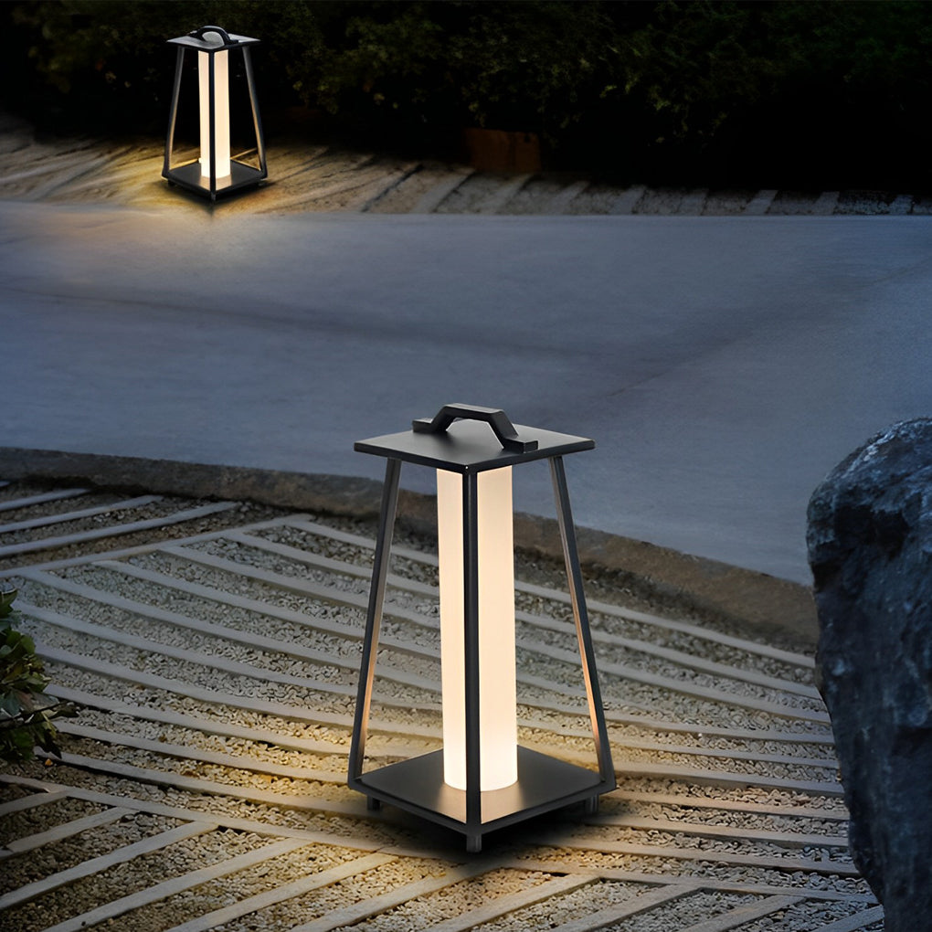 Modern Retro Portable Outdoor Floor Lantern — Galvanized Steel & Acrylic, Black, LED 12W 3000K, IP Weatherproof, 8"×18"